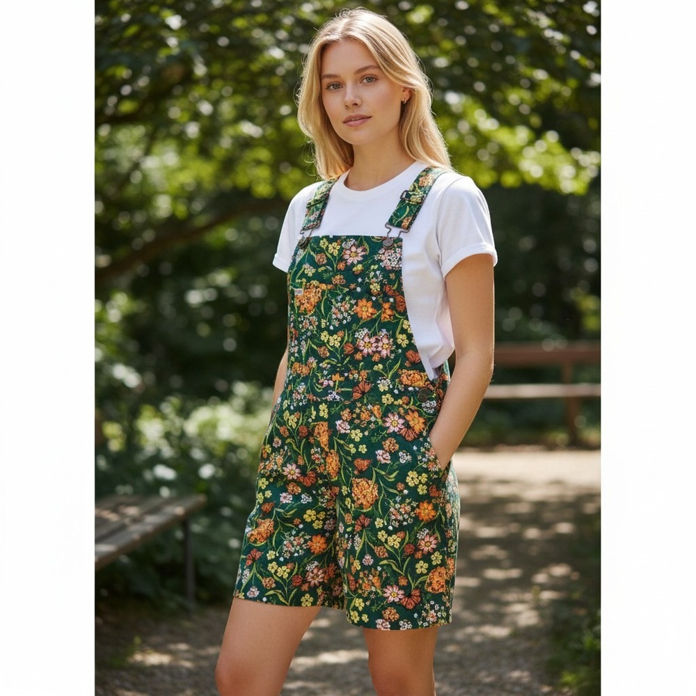 Duluth Trading Co Heirloom Gardening 7 Inch Short Overalls Monarch Floral 25312